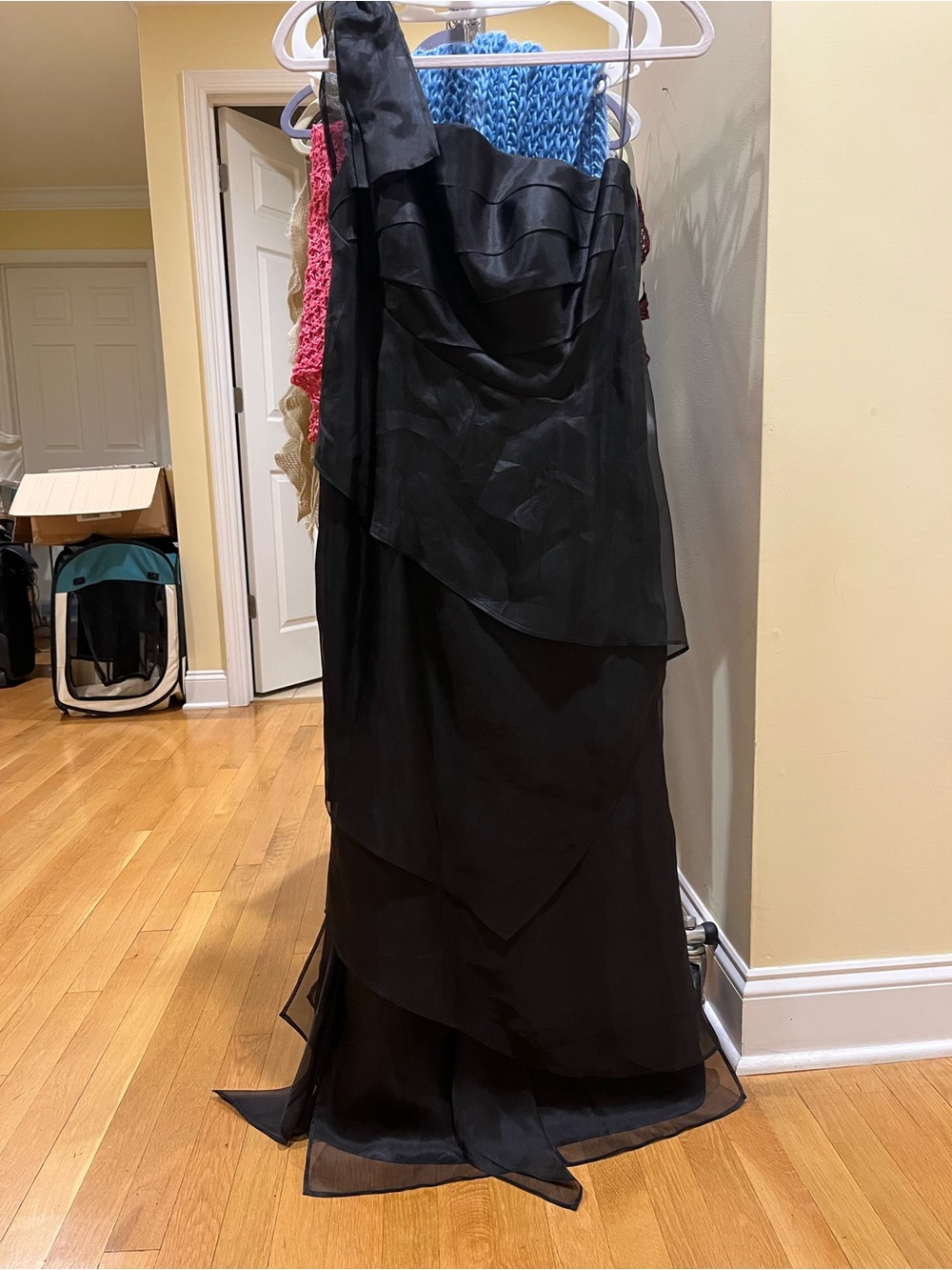 Black One-Shoulder Layered Evening Dress - Women's Formal Gown
